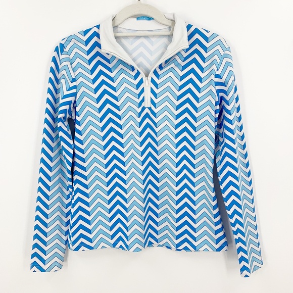 J. McLaughlin Catalina Cloth  Geometric Print 1/4 Zip Pullover Blue & Wh… - Picture 1 of 9